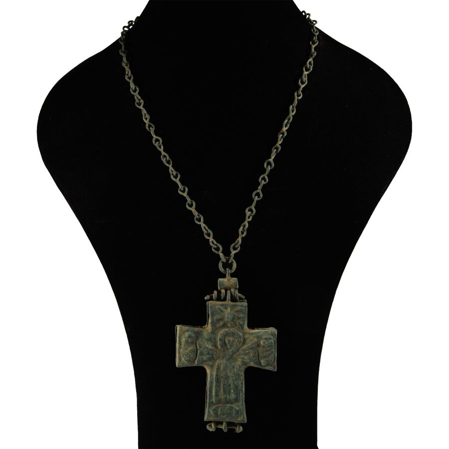 Post Byzantine Bronze Reliquary Cross Pendant