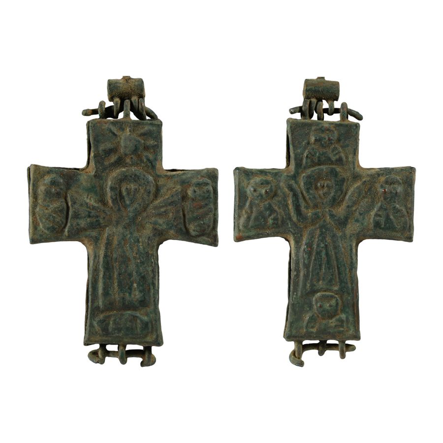 Post Byzantine Bronze Reliquary Cross Pendant