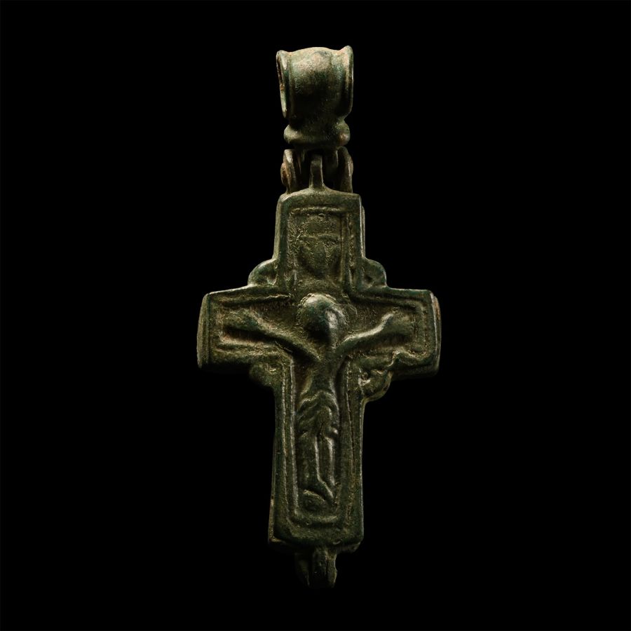 Byzantine Bronze Reliquary Cross Pendant