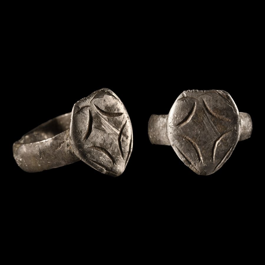 Medieval Silver Ring with Shield-Shaped Bezel