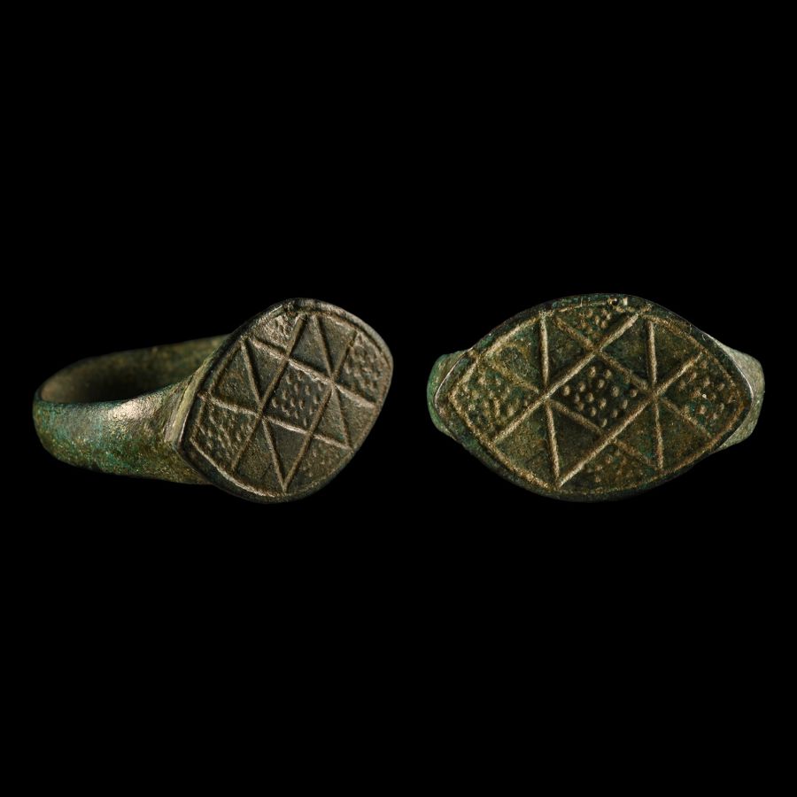 Medieval Bronze Ring with Triangles