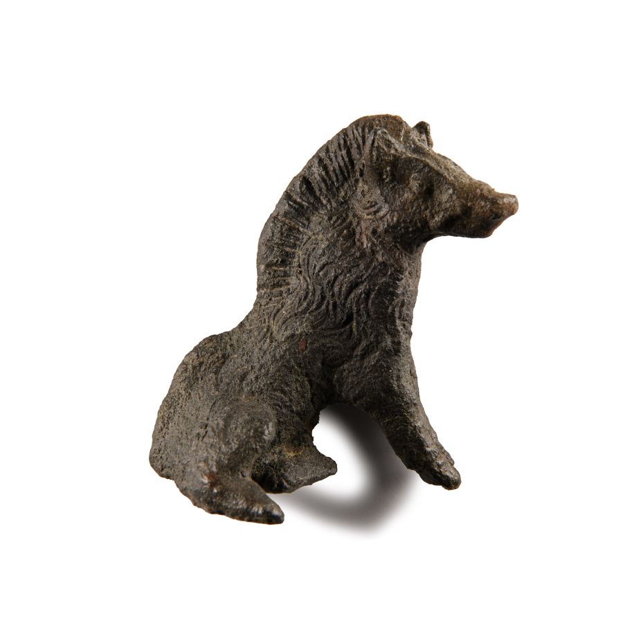 Roman Bronze Seated Wild Boar Statuette
