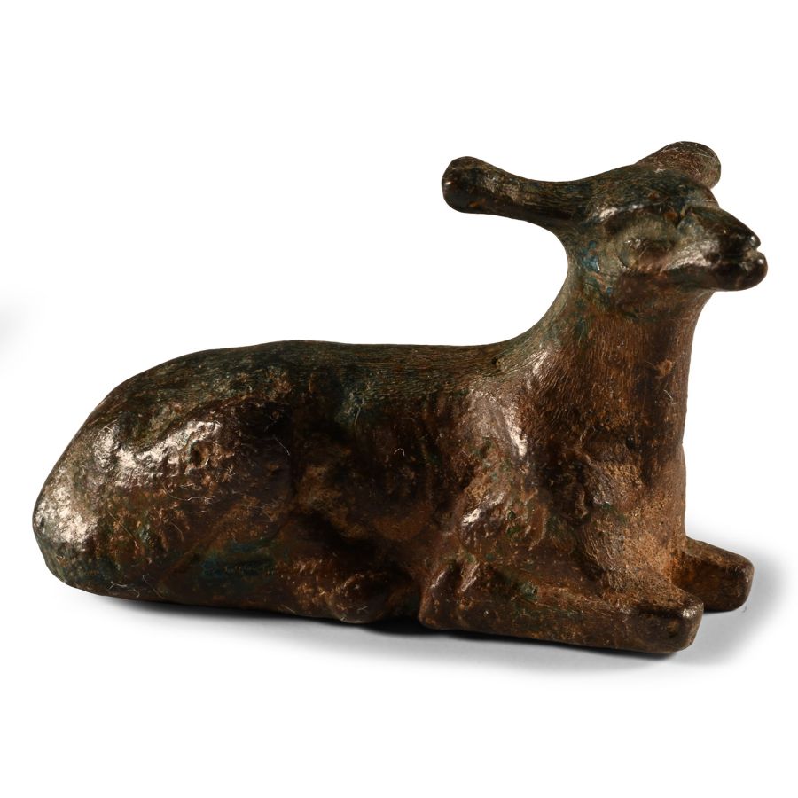 Roman Bronze Lying Doe Statuette