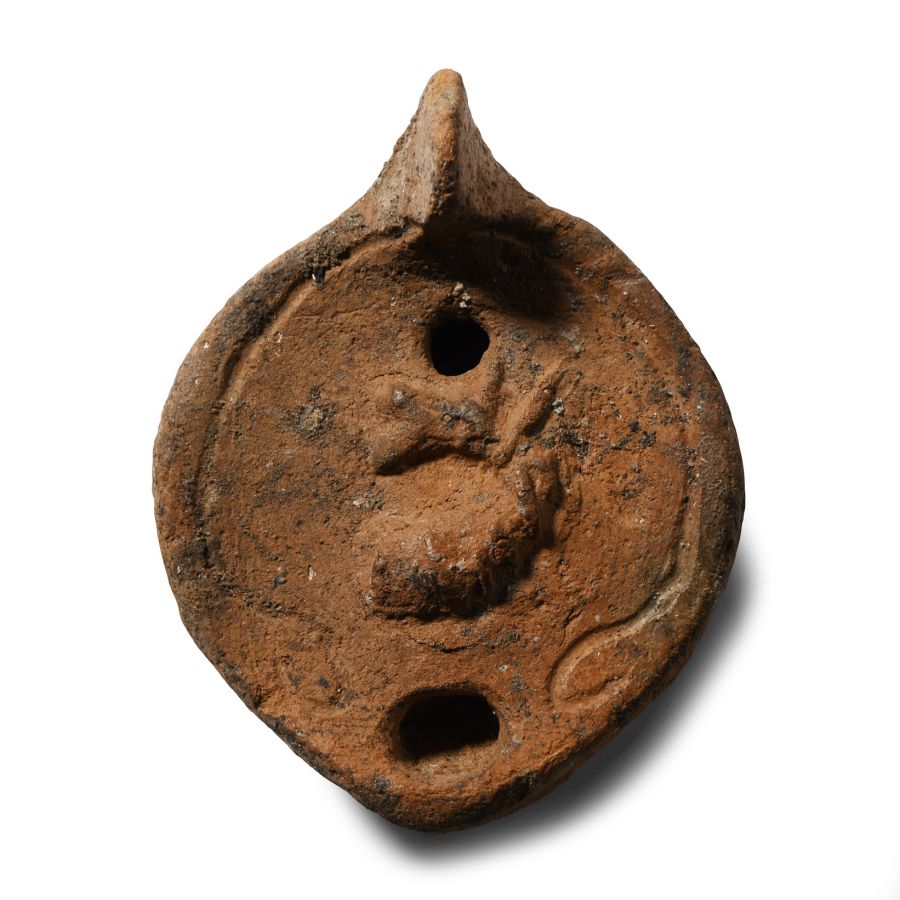 Roman Buffware Oil Lamp with Seahorse