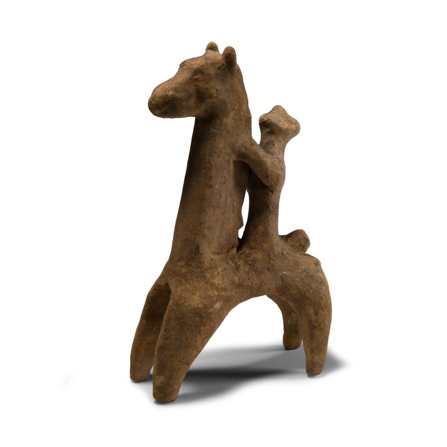 Cypriot Ceramic Horse and Rider Statuette