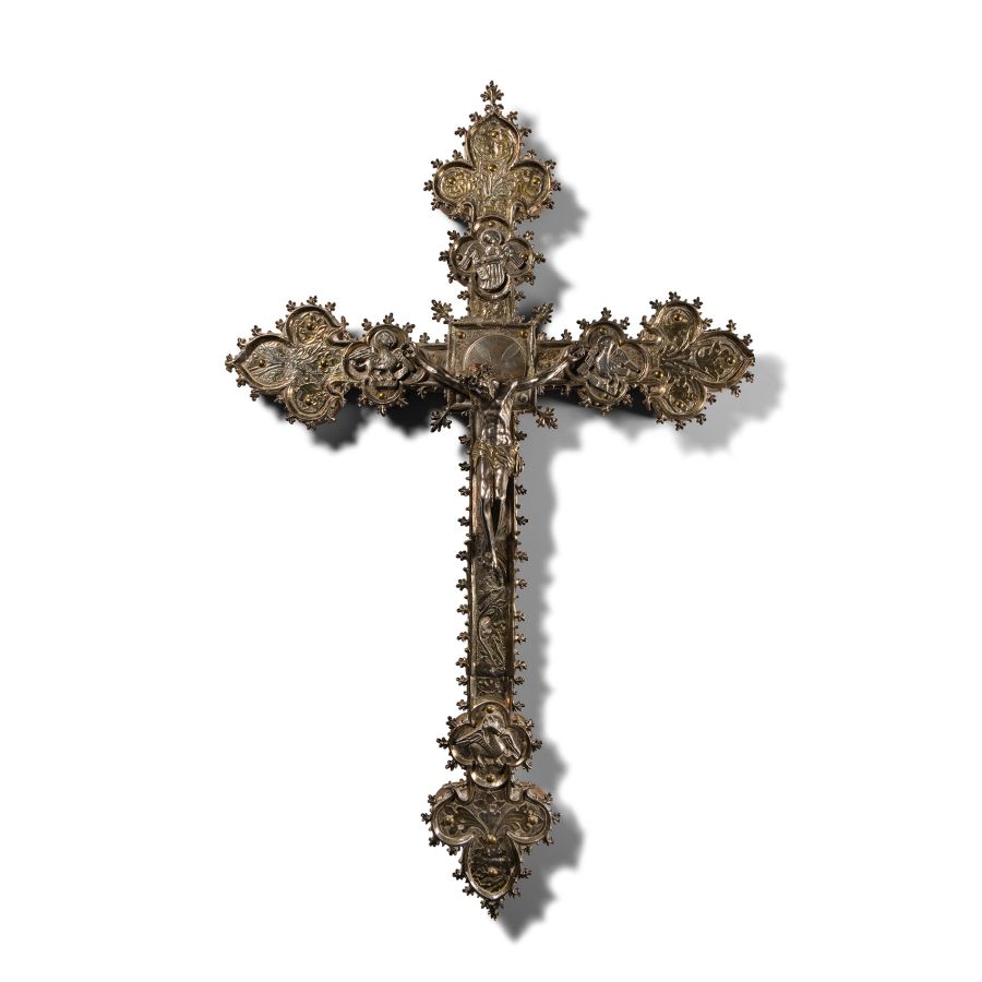 Spanish Silver-Gilt Cross with Corpus Christi