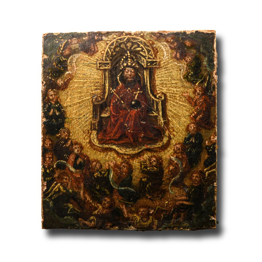 Medieval God the Father Enthroned Oil on Panel