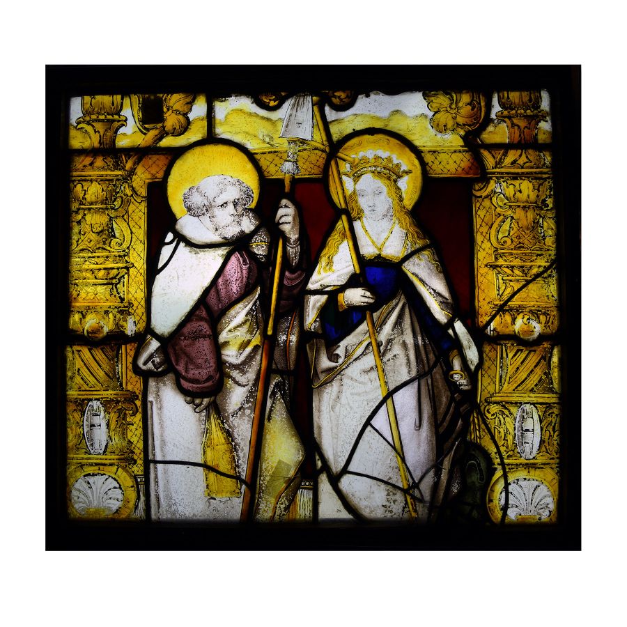Medieval Stained Glass Panel with Saint Thomas and Saint Helena