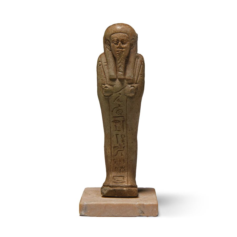 Egyptian Faience Shabti Figure with Hieroglyphic Inscription