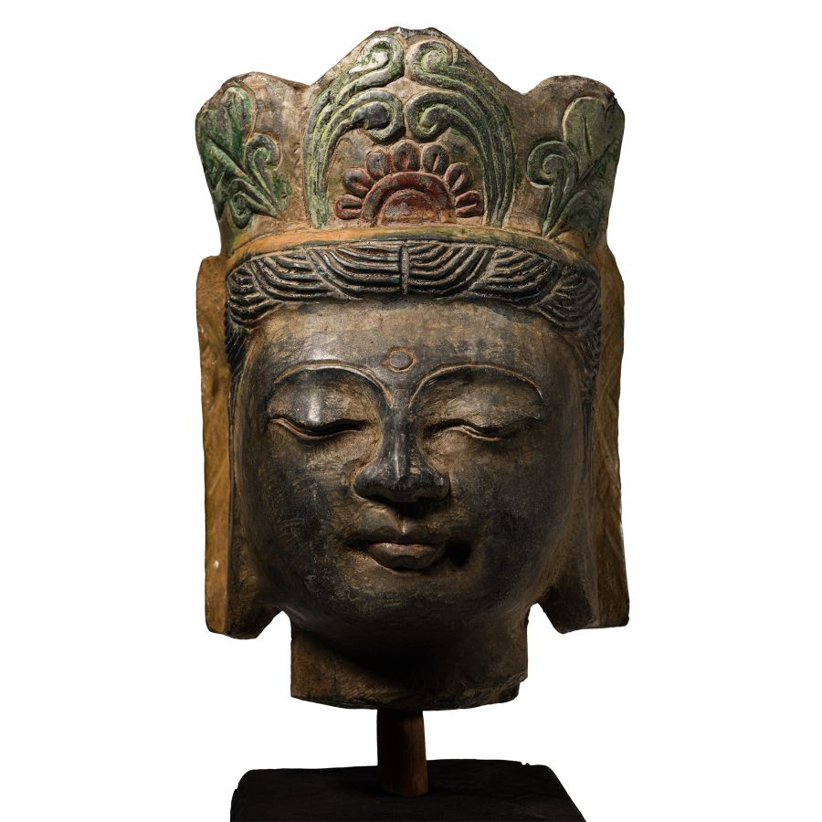 Chinese Painted Stone Head