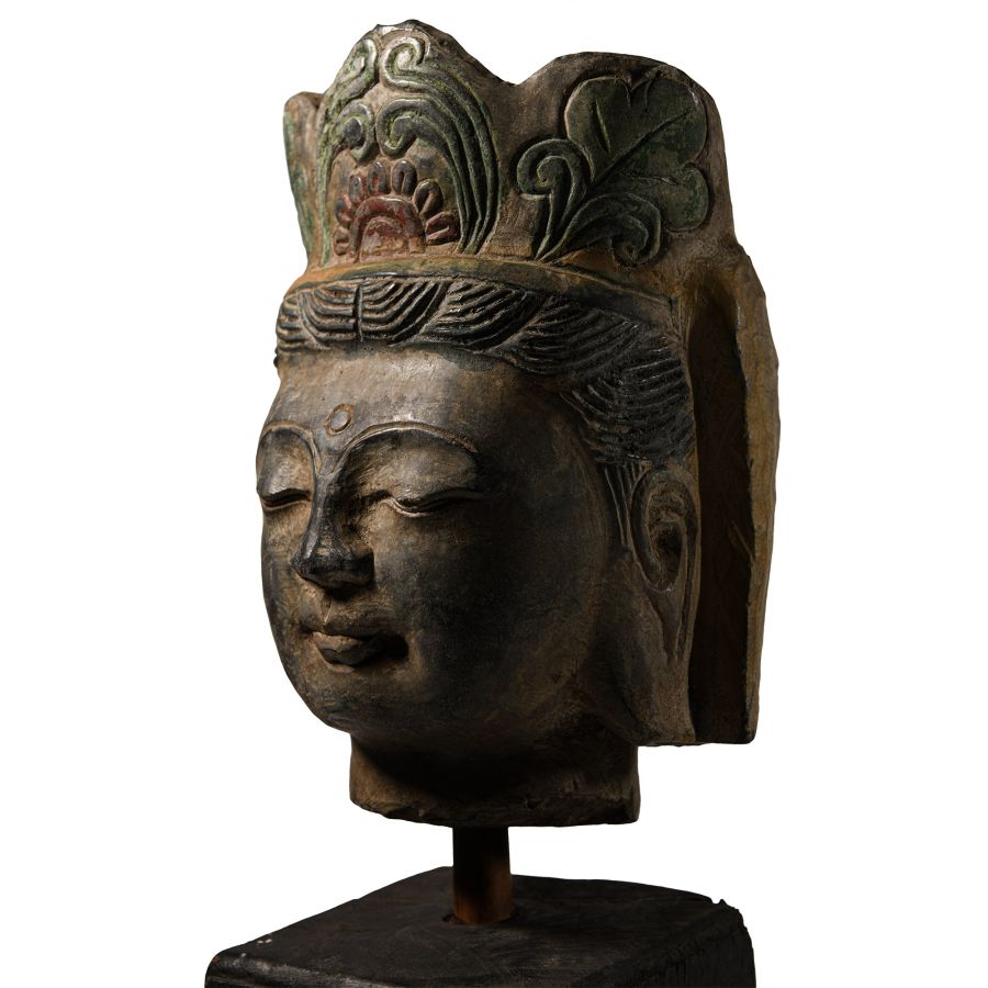 Chinese Painted Stone Head