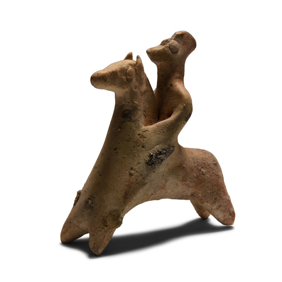 Archaic Greek Terracotta Horse and Rider Statuette