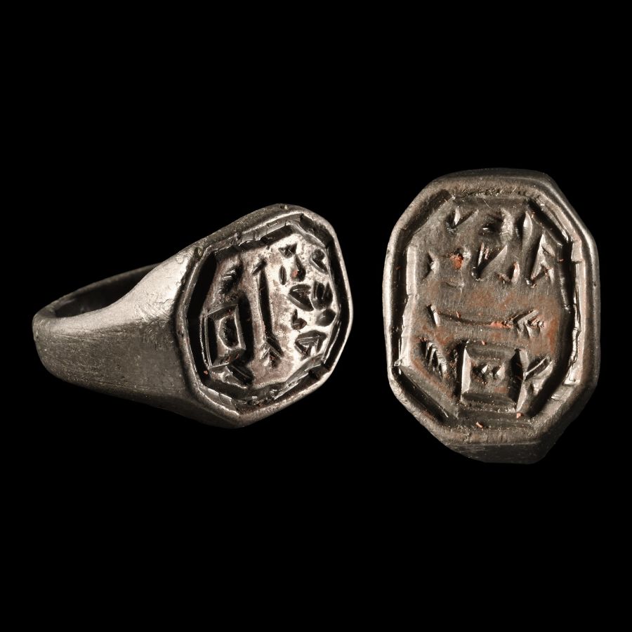 Tudor Period Tinned Bronze Betrothal Ring with Arrow