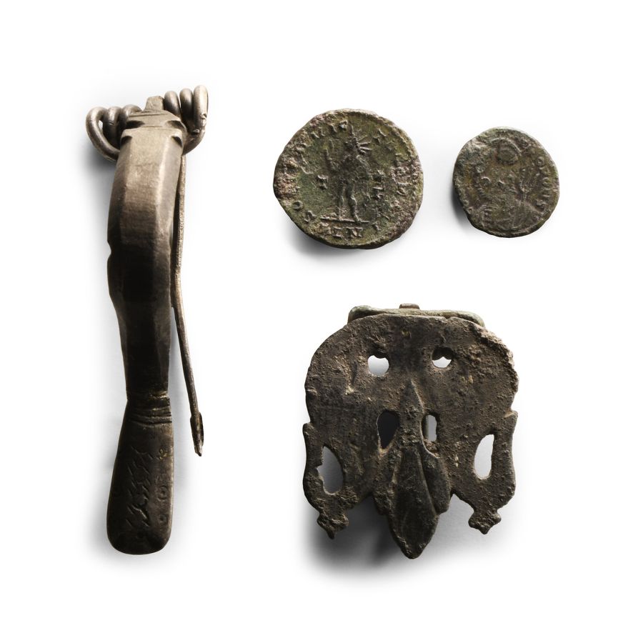 Roman Silver and Bronze Artefact and Coin Group