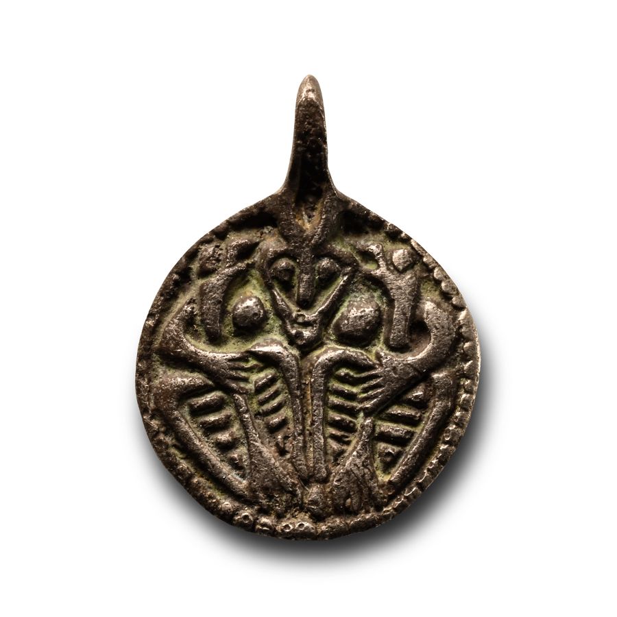 Viking Age Scandinavian Silver Pendant with Odin and his Ravens Huginn and Muninn