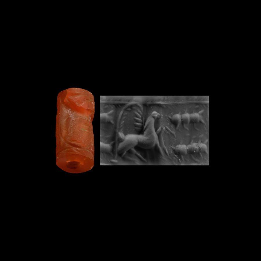 Mesopotamian Carnelian Cylinder Seal with Winged Horse