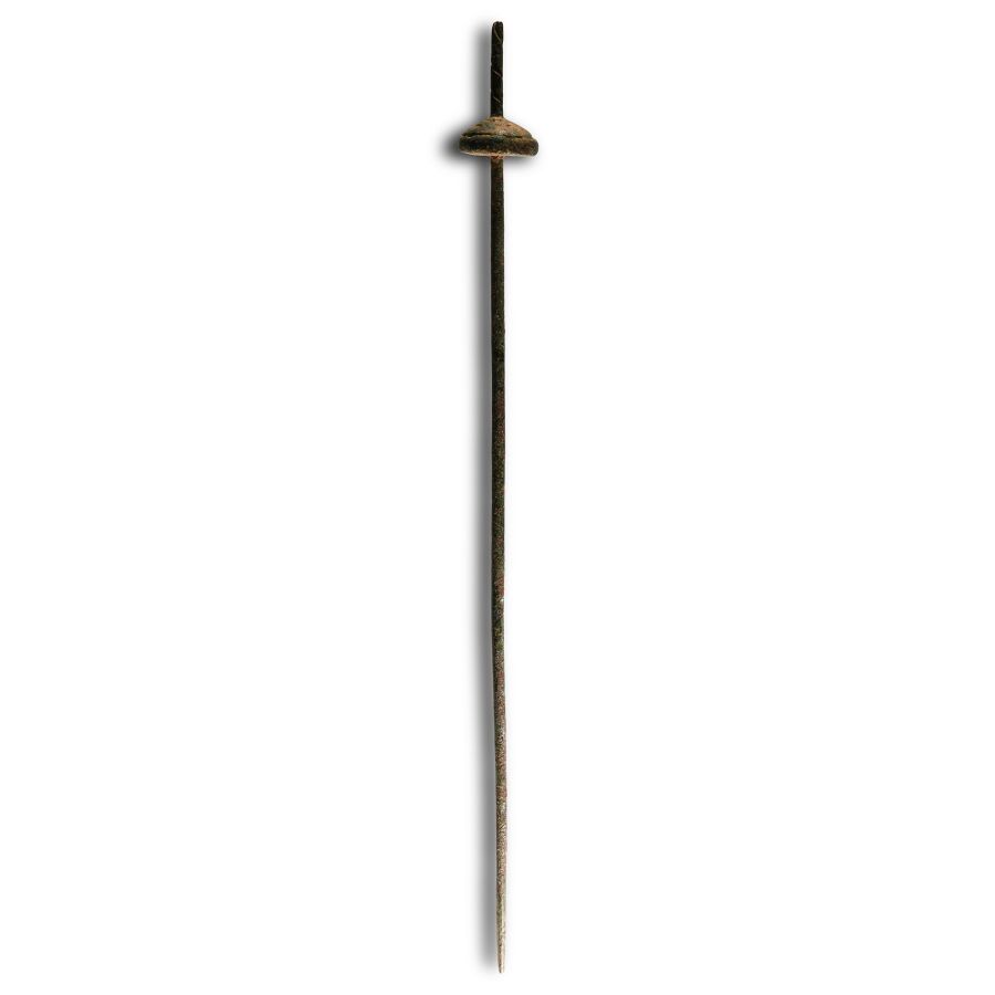 Western Asiatic Bronze Spindle Whorl on Distaff