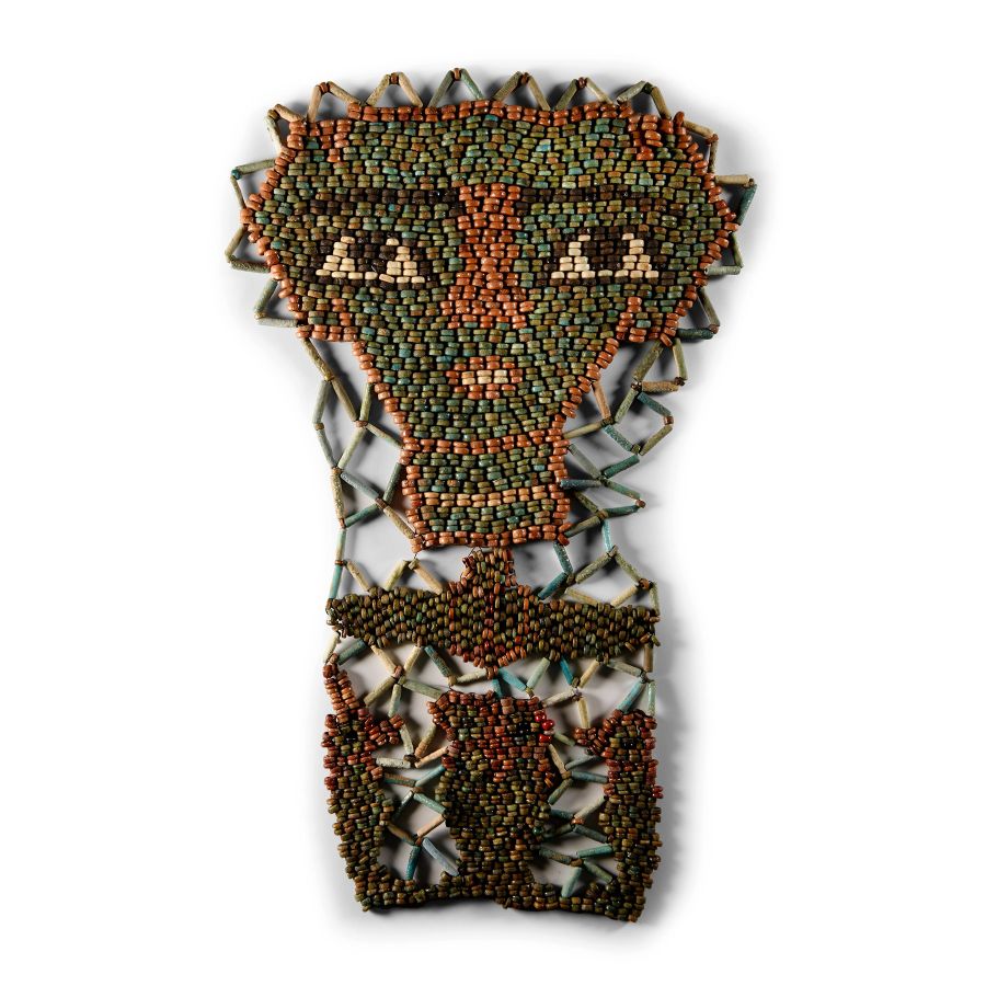 Egyptian Faience Beaded Mummy Mask with Sons of Horus