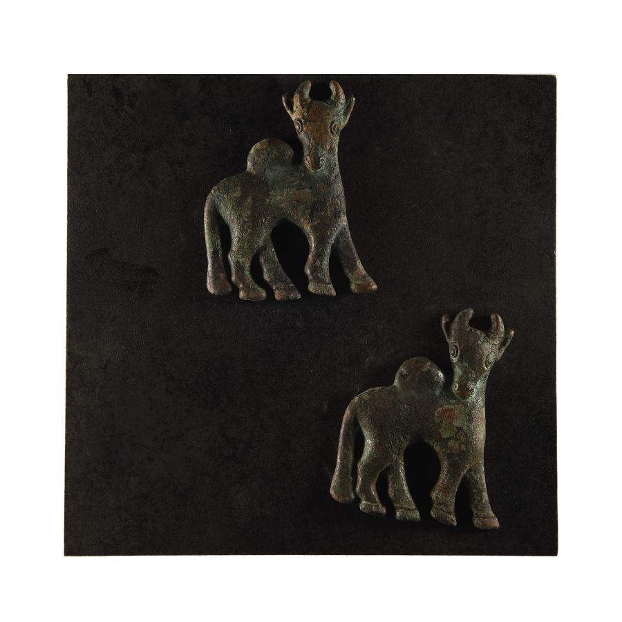 Luristan Bronze Horned Animal Attachment Pair