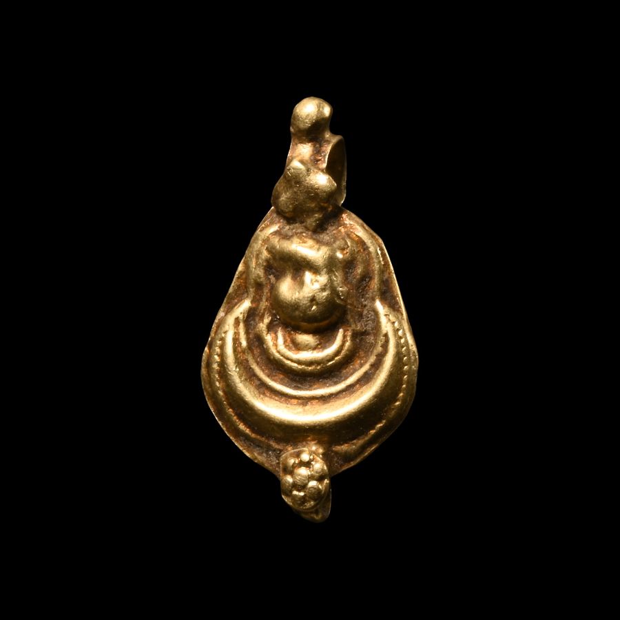 Roman Gold Lunar Pendant with Bust of Diana