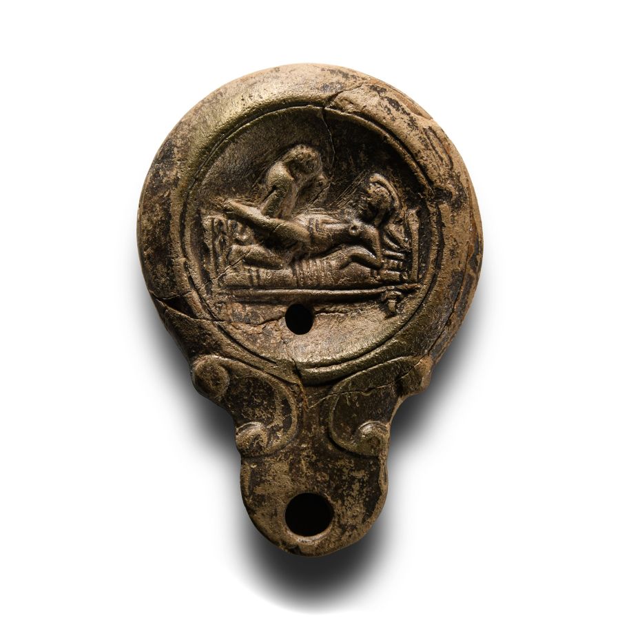 Roman Terracotta Oil Lamp with Erotic Scene