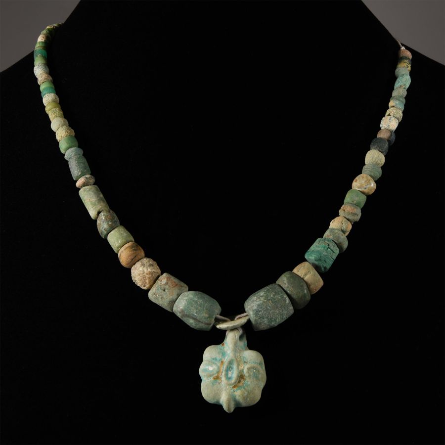Egyptian Blue Faience Bead Necklace