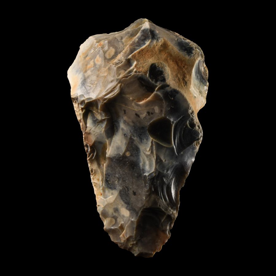 Stone Age British Grey and White Knapped Flint Ficron Handaxe