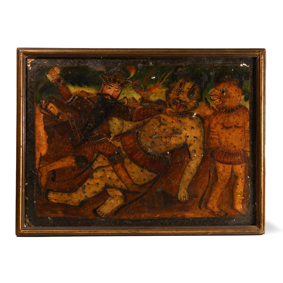 Persian Painting Depicting Nader Shah Slaying Deve