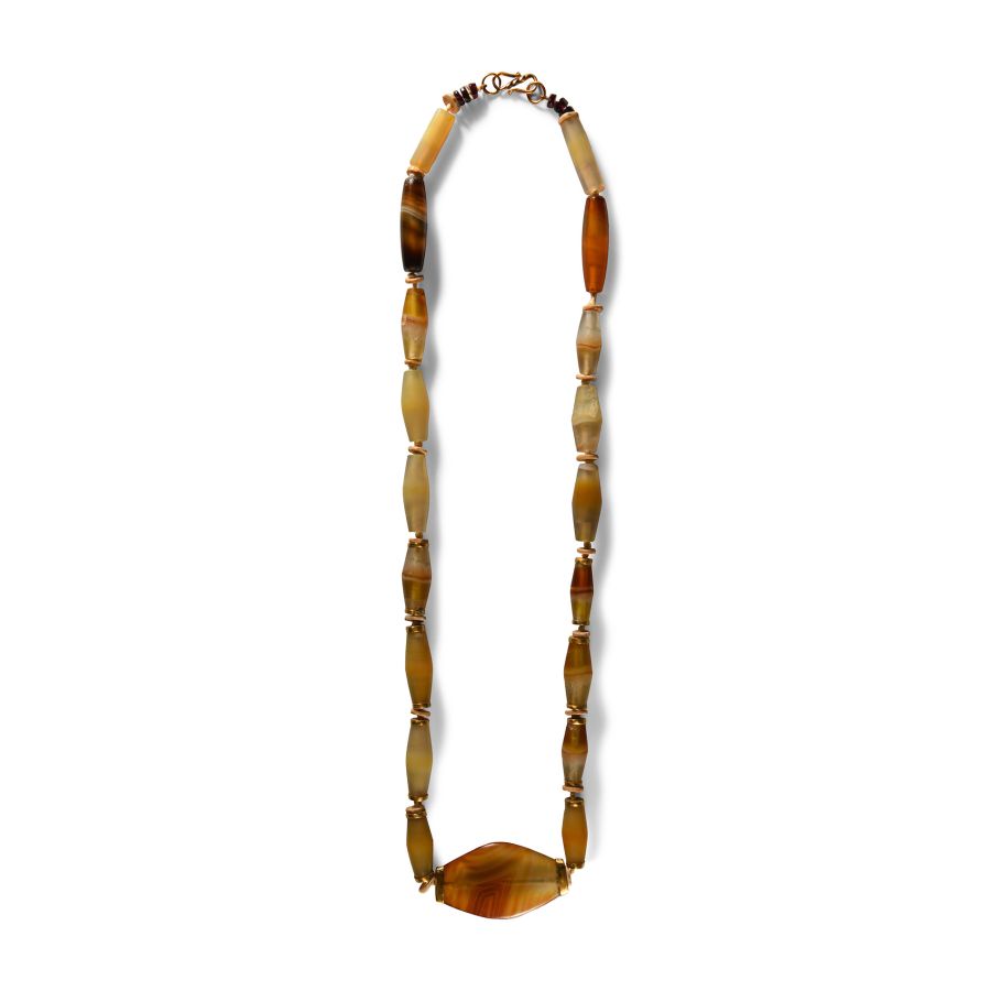 Bactrian Agate and Gold Bead Necklace