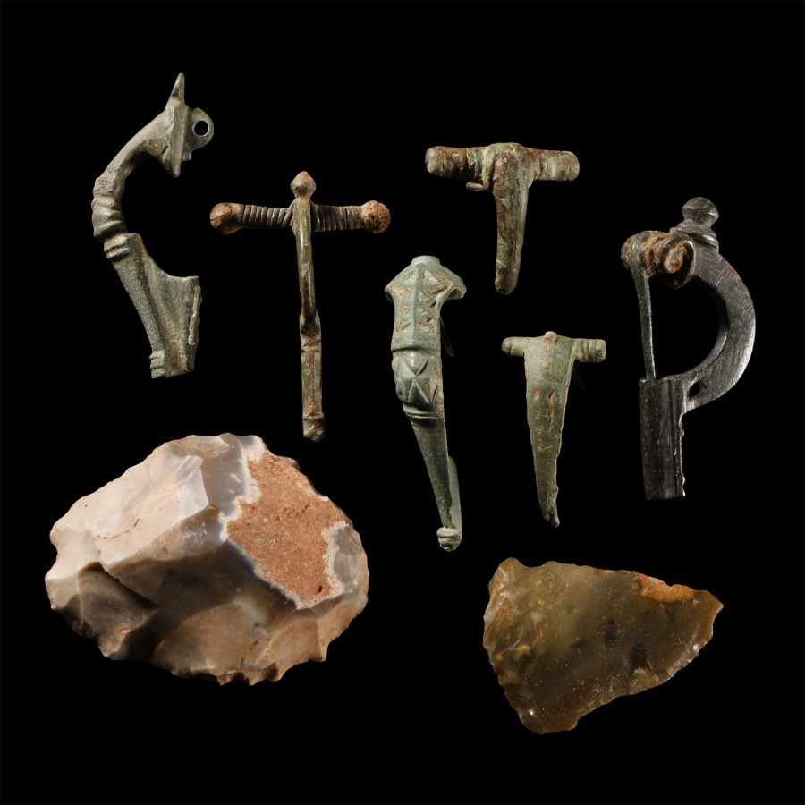 Roman Bronze Brooch and Other Item Group