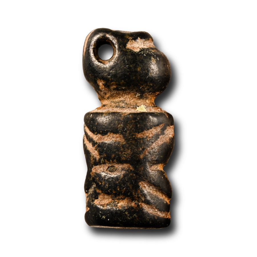 Mesopotamian Grey Stone Geometric Cylinder Pendant