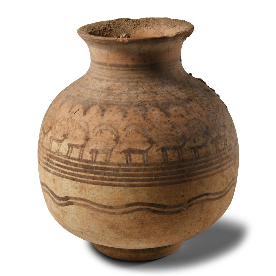 Western Asiatic Terracotta Storage Jar with Procession of Ibexes