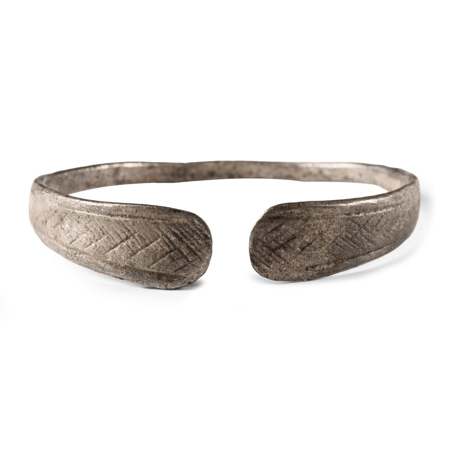 Roman Silver Armilla Bracelet with Hatched Paddle Terminals