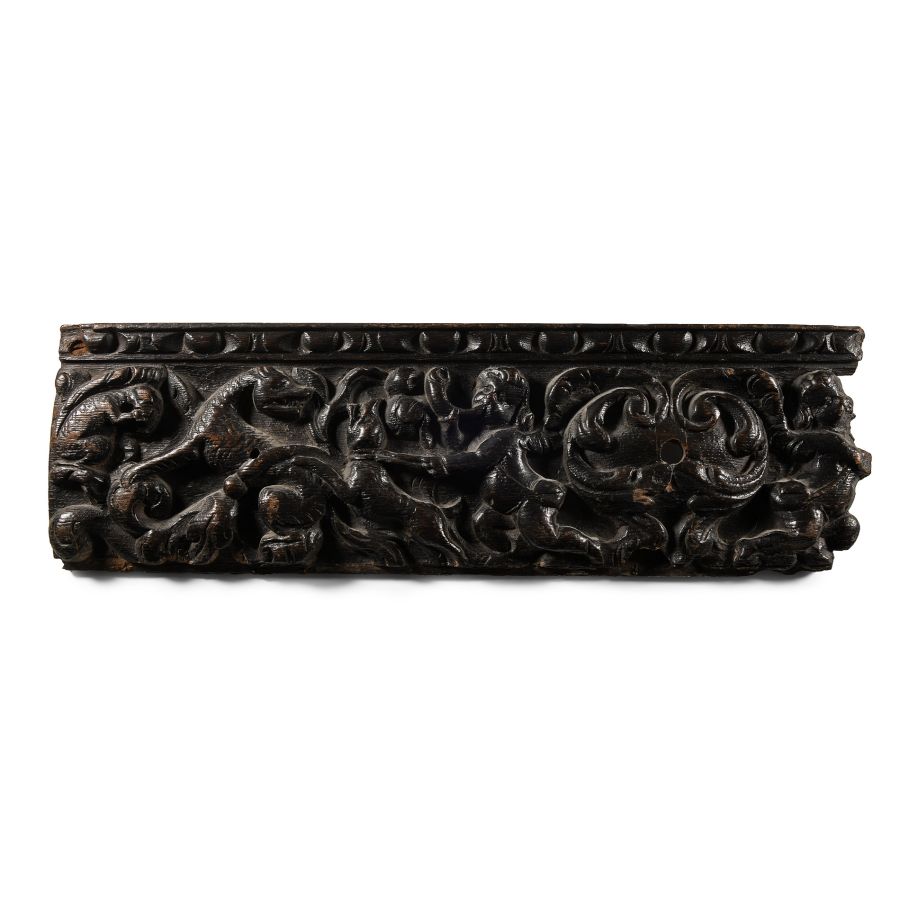 Elizabethan Elaborate Carved Wood Panel with Putti and Mythical Beasts