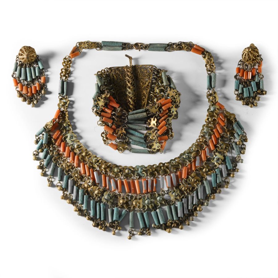 Egyptian Faience and Carnelian Beads in Victorian Necklace Set