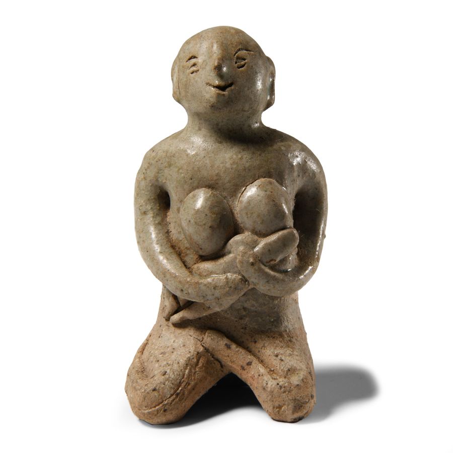 Si Satchanalai Thai Green-Glazed Mother and Child Figurine