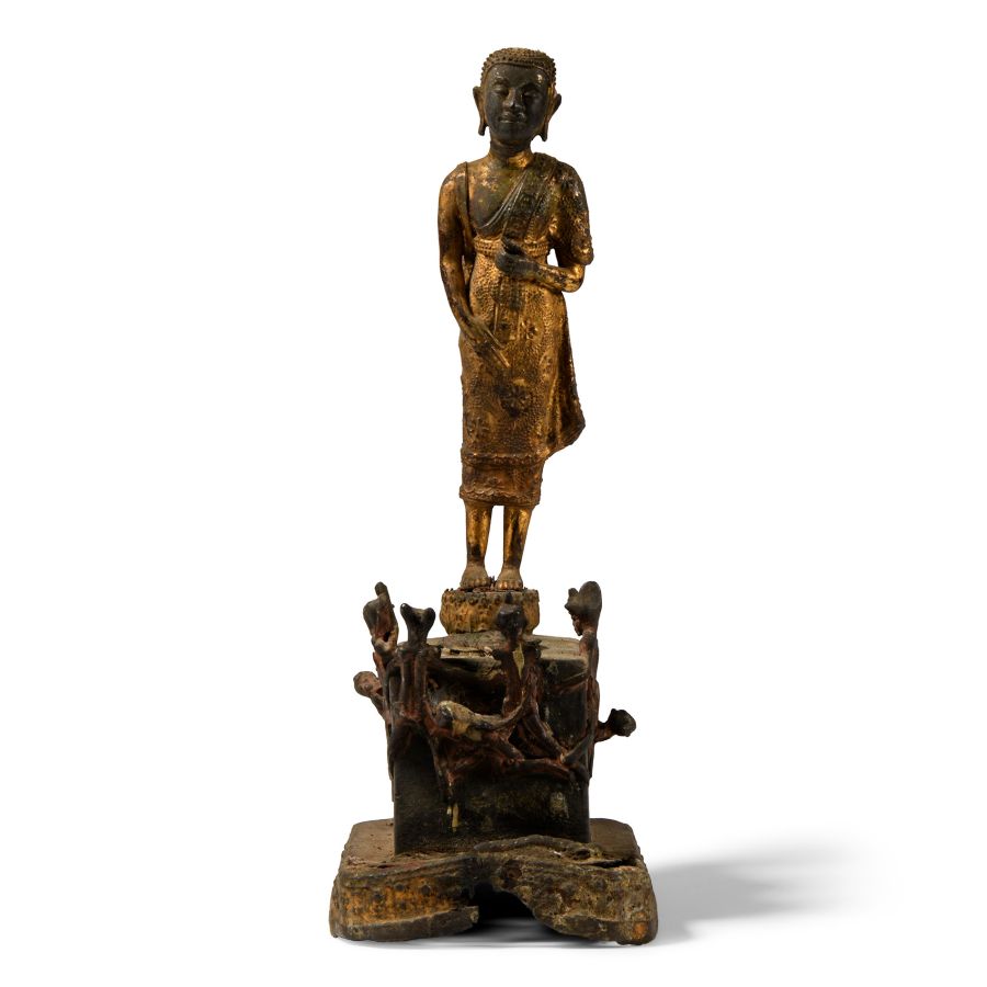 Thai Gilt Bronze Deity with Ghouls