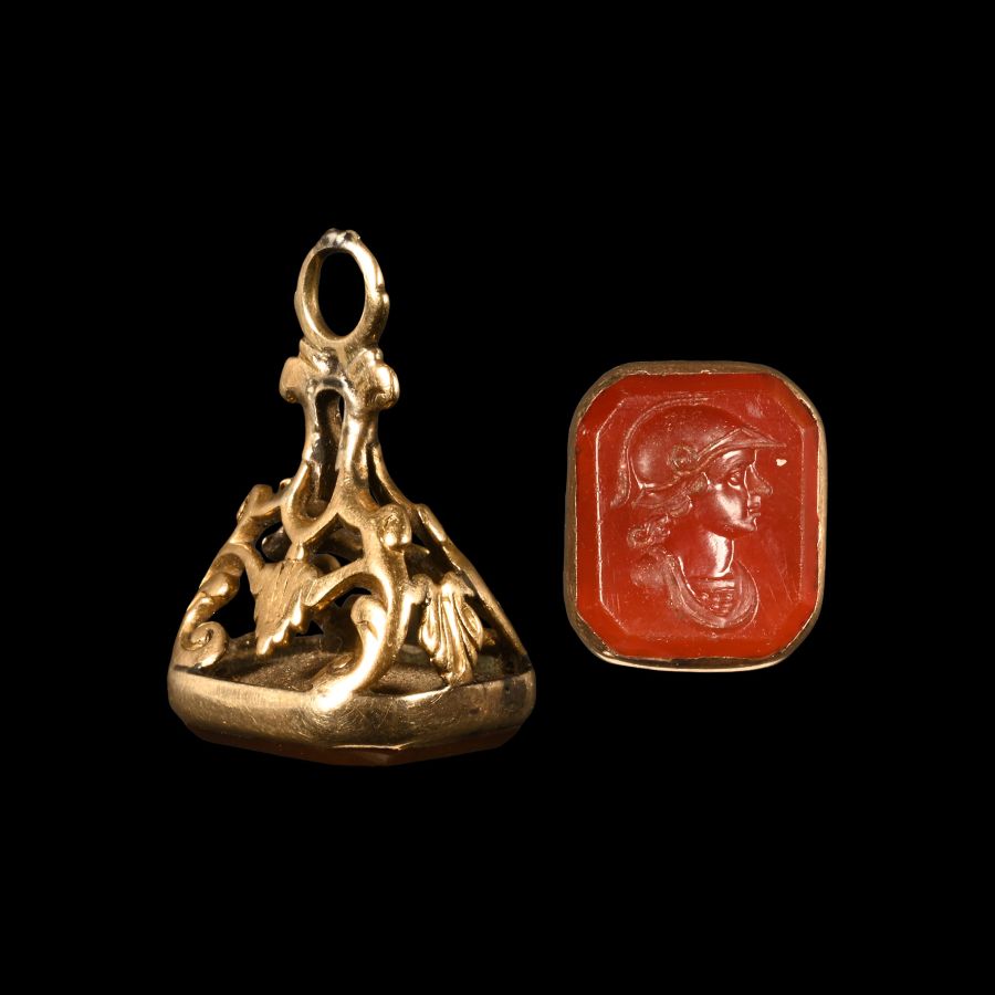 Georgian Gold Fob Seal Pendant with Helmetted Bust Gemstone