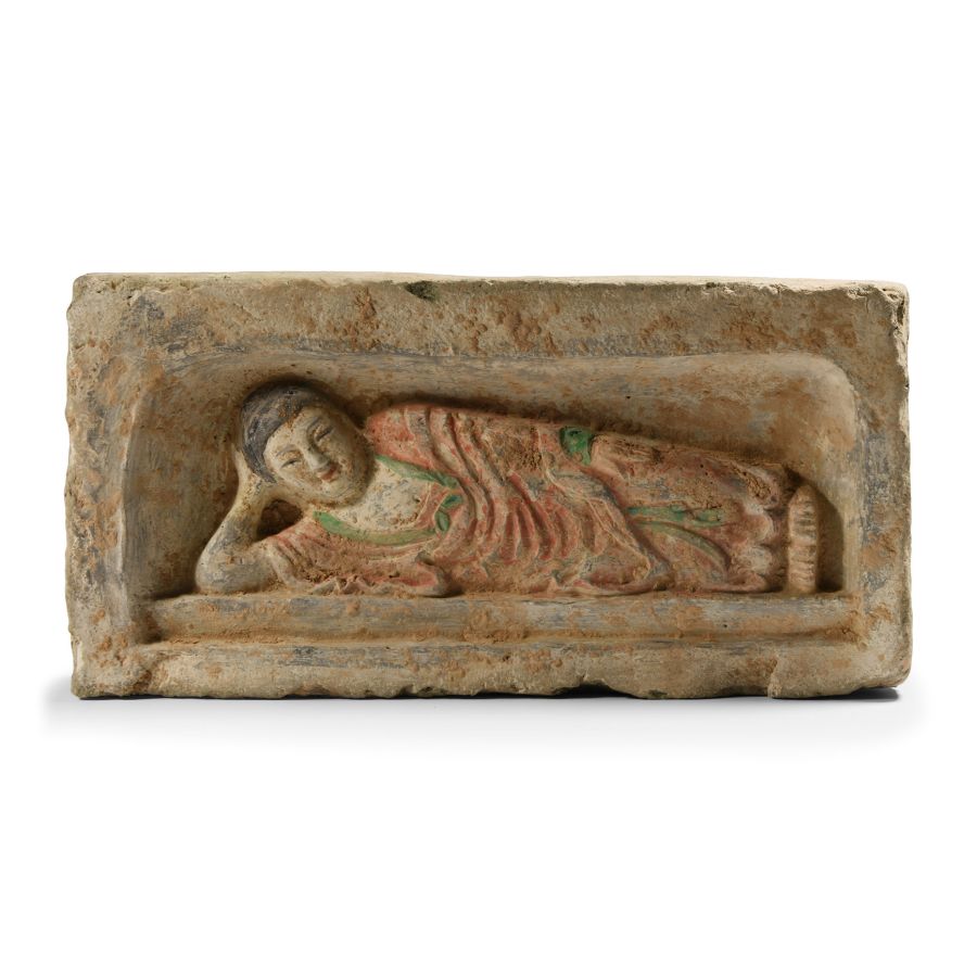 Large Chinese Wei Terracotta Brick with Lying Buddha