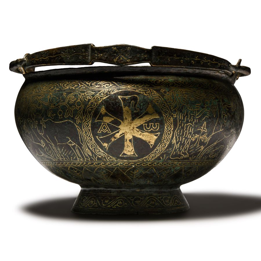 Byzantine Gilt Bronze Bowl with Religious Scenes