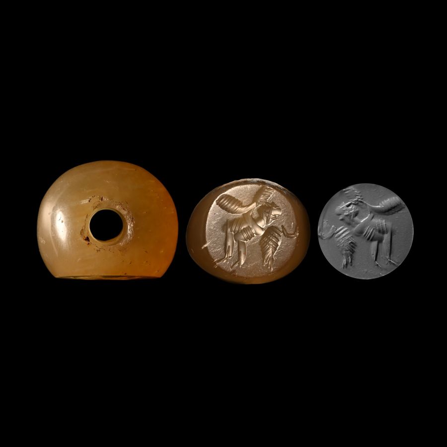 Western Asiatic Agate Stamp Seal with Winged Figure