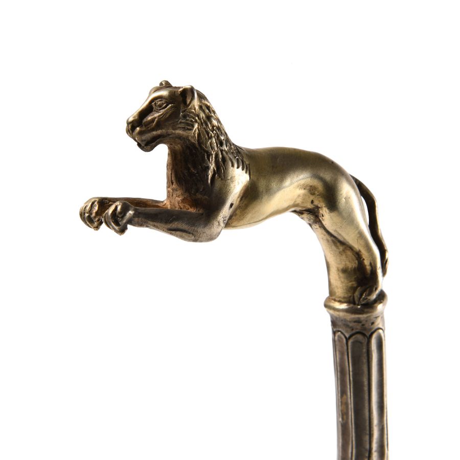 Post Classical Gilt Silver Handle with Lion and Mask