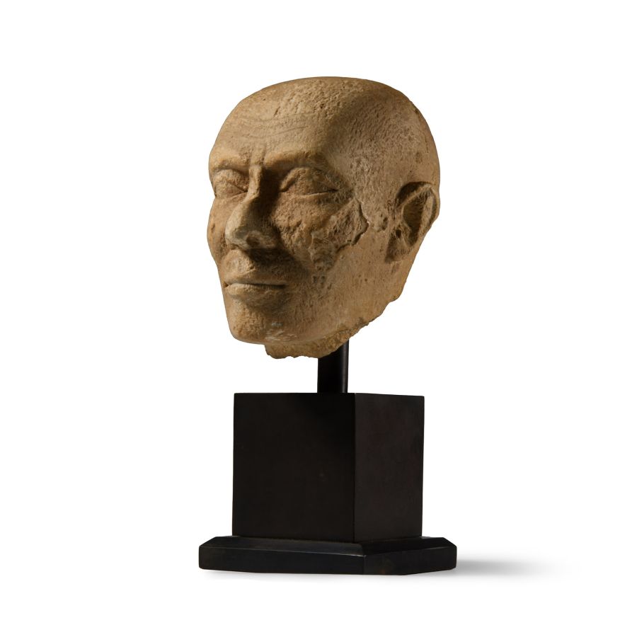 Egyptian Limestone Head of a Priest
