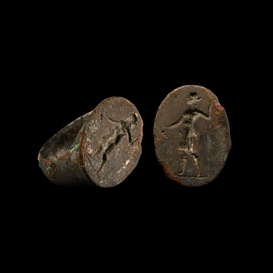 Greek Silver Ring with the Goddess Artemis Standing