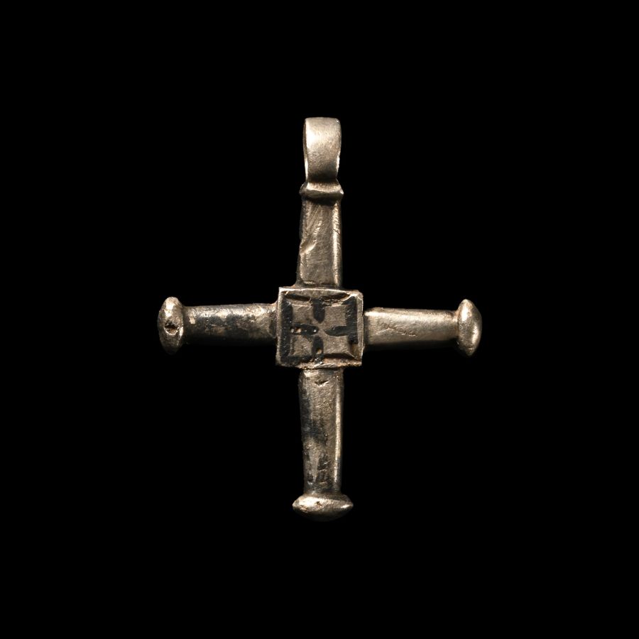 Medieval Silver Cross Pendant with Niello Inlay
