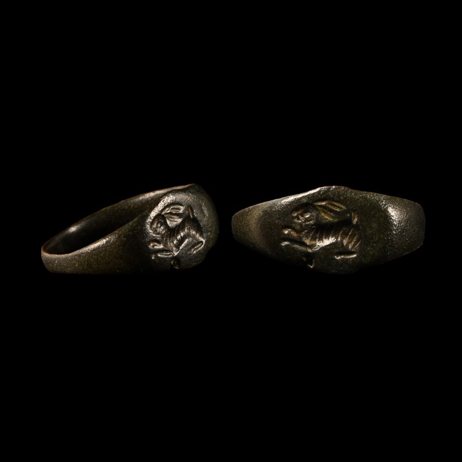 Roman Bronze Ring with Rabbit