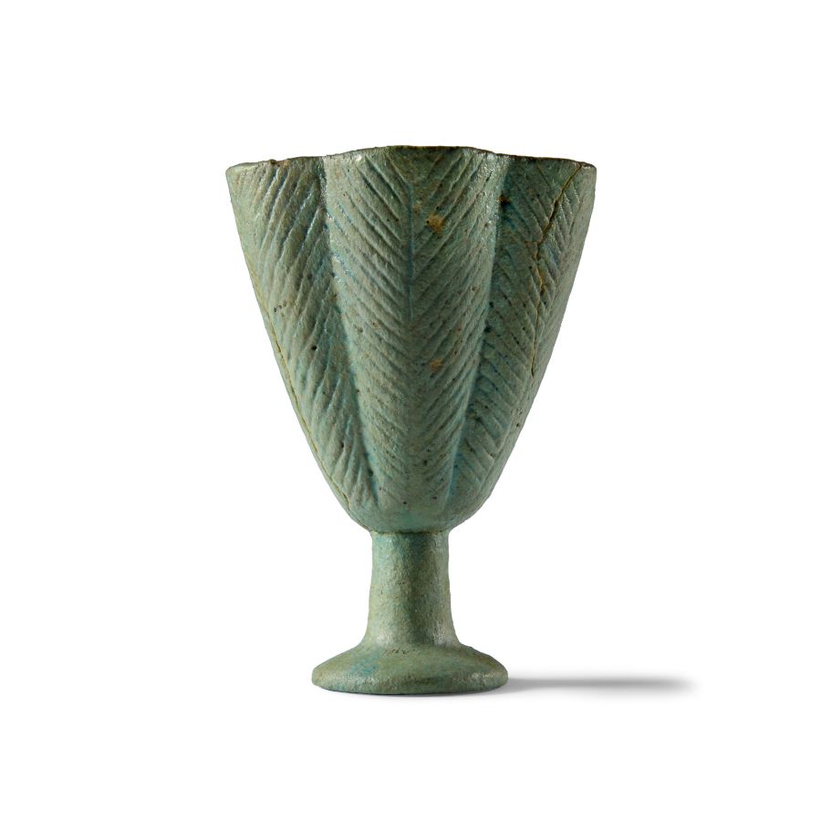 Egyptian Blue-Glazed Faience White Lotus Chalice