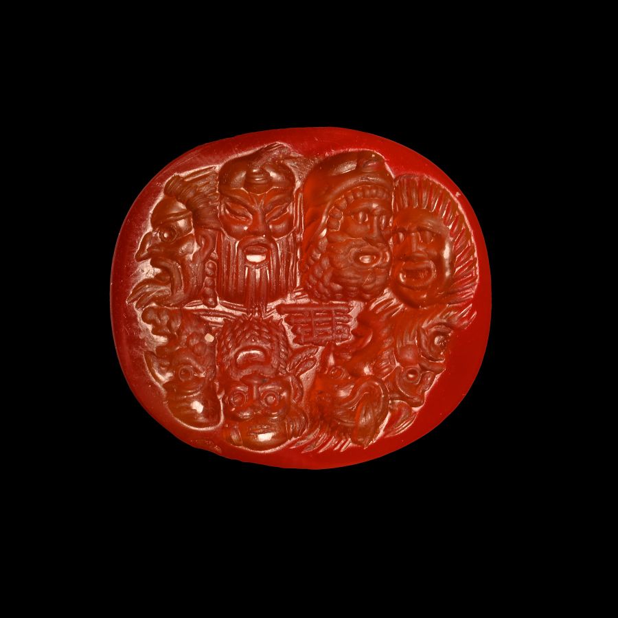 Roman Carnelian Gemstone with Theatre Masks
