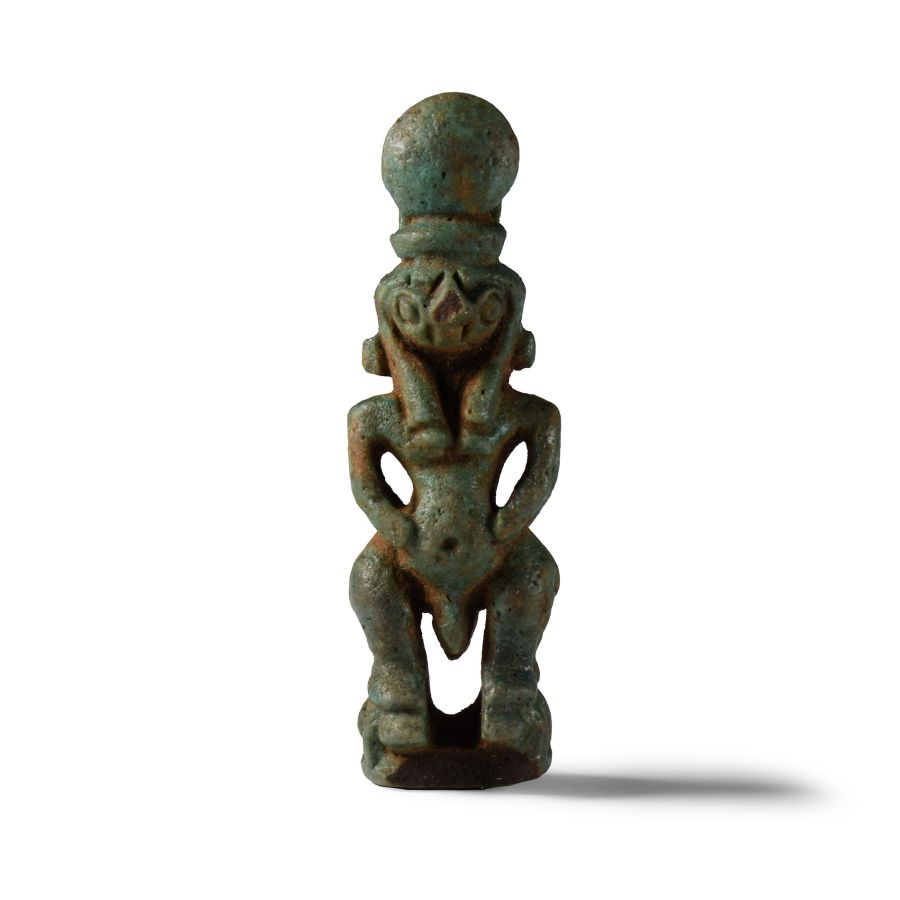 Egyptian Janiform Pataikos and Ra-Horakhty Faience Amulet