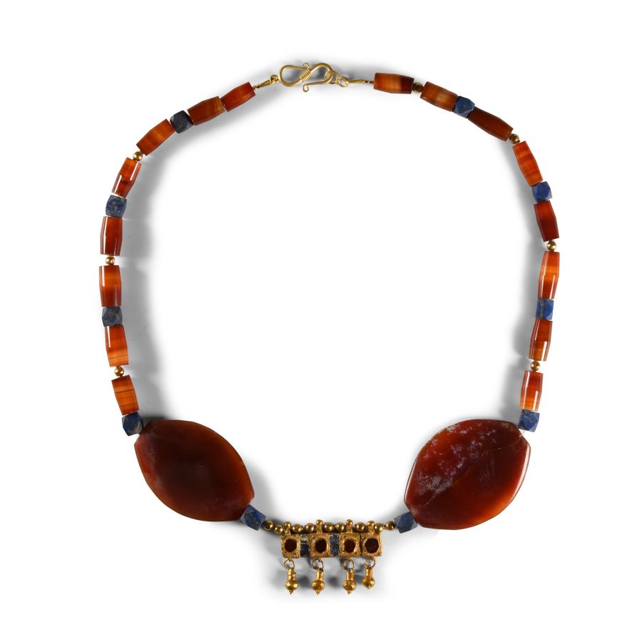Western Asiatic Bead Necklace with Gold Pendant